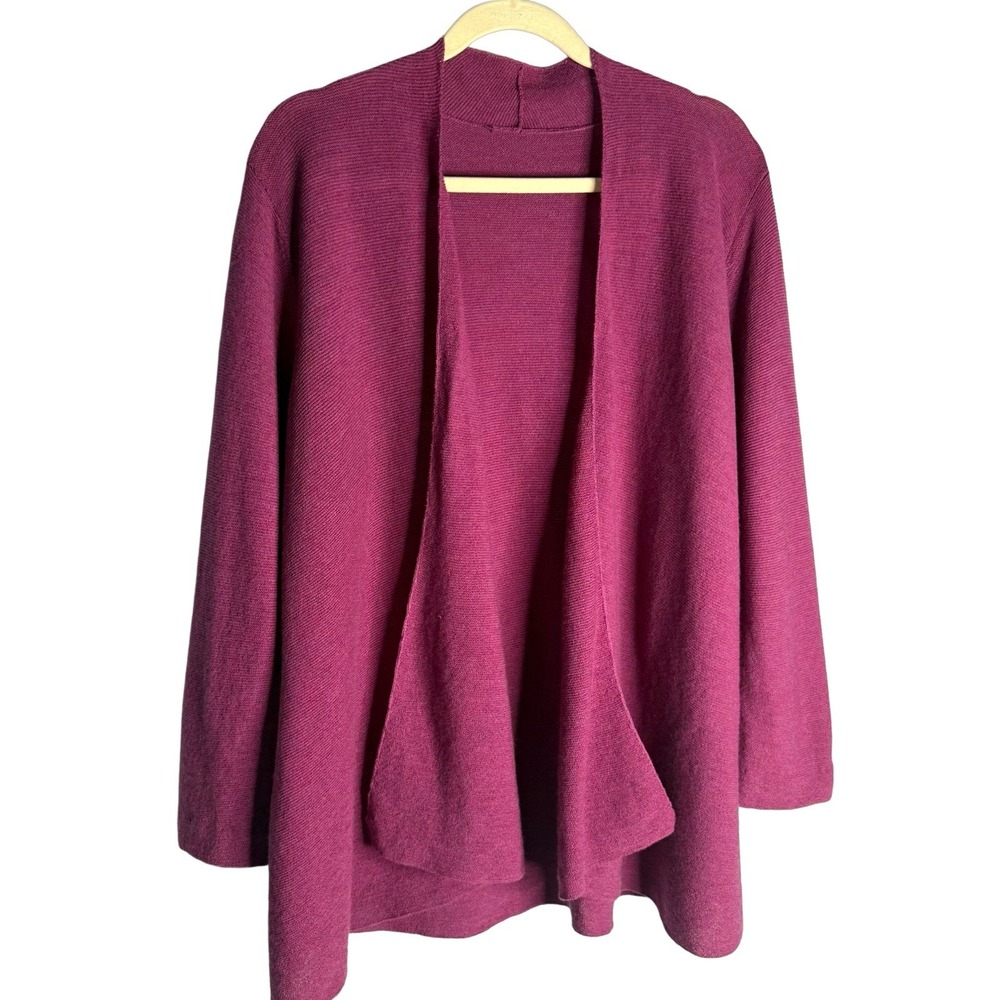 Eileen Fisher XL Italian Yarn 100% Wool Open Front Cardigan Minimalist Lagenlook